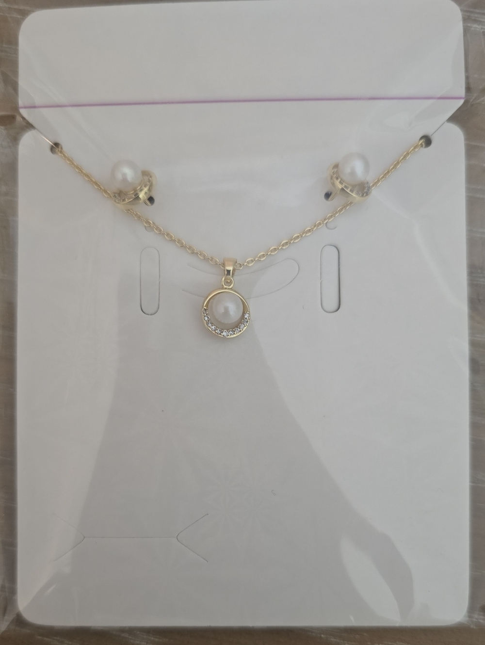18k Gold Plated Pearl Pendant Necklace and Stud Earring Set